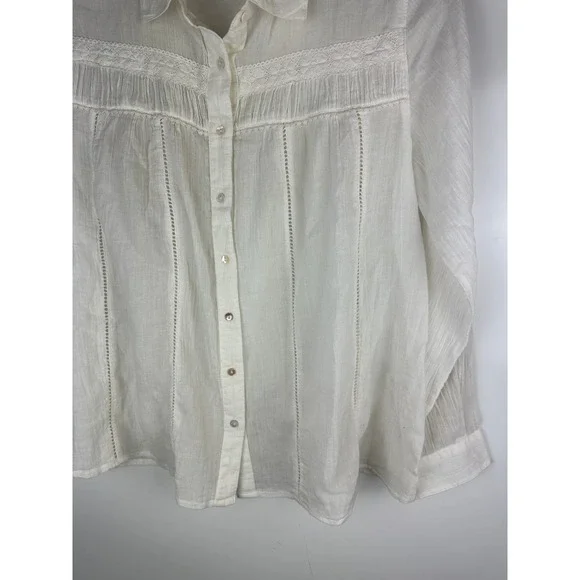 Sundance White Cotton Long Sleeve Button Up Blouse Crochet Boho Sheer Size Small - Picture 9 of 14